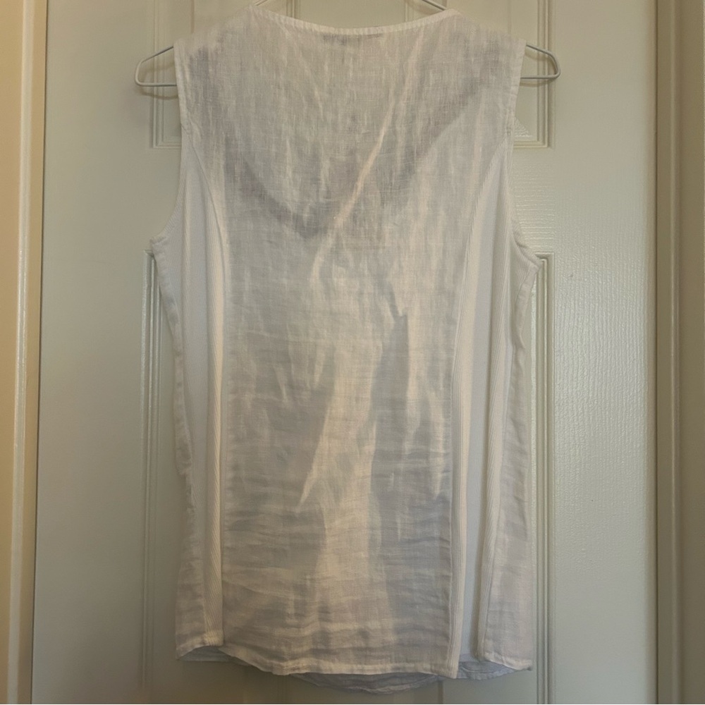 Lungo L'Arno NWT White Beaded 100% Linen Tank Blouse Made In Italy Size Small - Picture 2 of 13